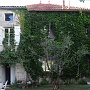 Front door with the old house on the left, newer wing on the right
